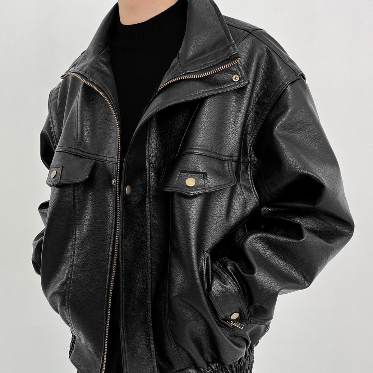 Vintage Windbreaker Nylon - Verdickte Bikerjacke für Herren aus Pu-Leder,