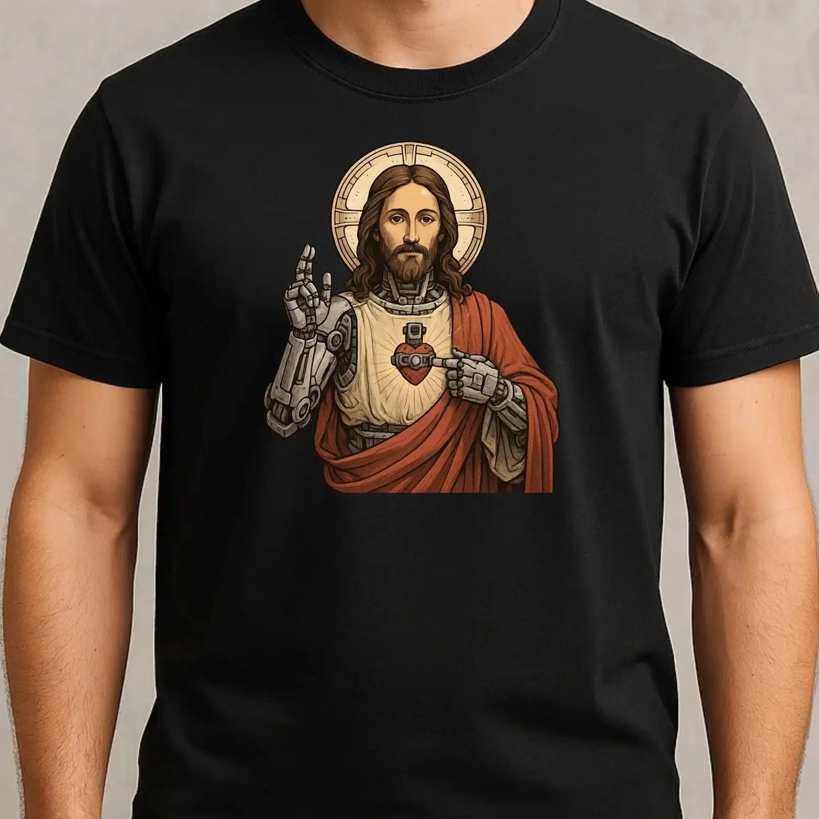 Vintage Fashion Herren - Herren T-Shirt Jesus Roboter Maschine Motiv