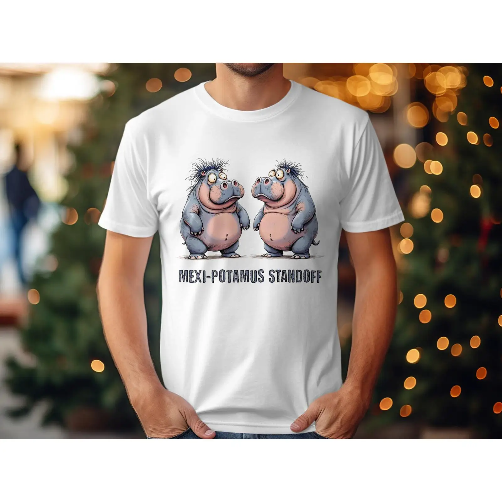 Quirky Vintage Fashion - Lustiges Nilpferd-T-Shirt, Mexi Potamus Standoff, eigenartiges
