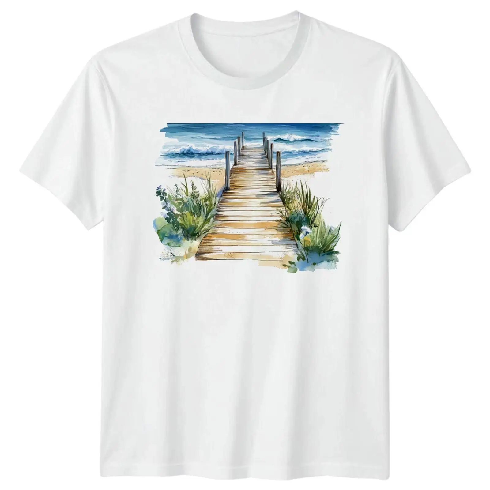 Vintage Fashion Herren - Aquarell Strand Ozean Küste Herren T-Shirt