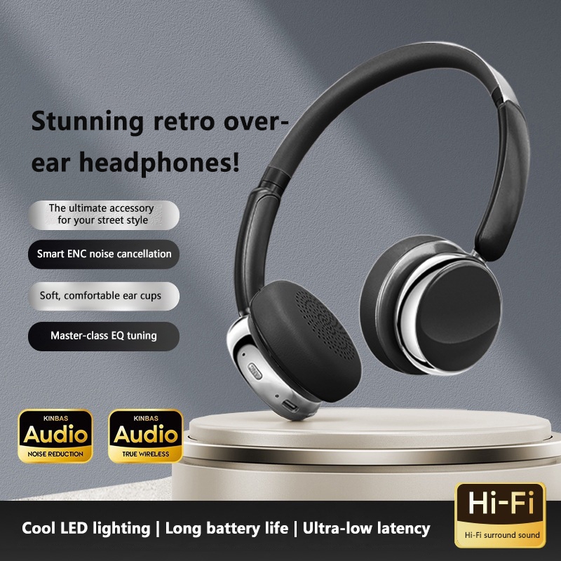 Vintage Fashion Video - Retro Kabellose Bluetooth Over-Ear-Kopfhörer Geräuschunterdrückung Lange