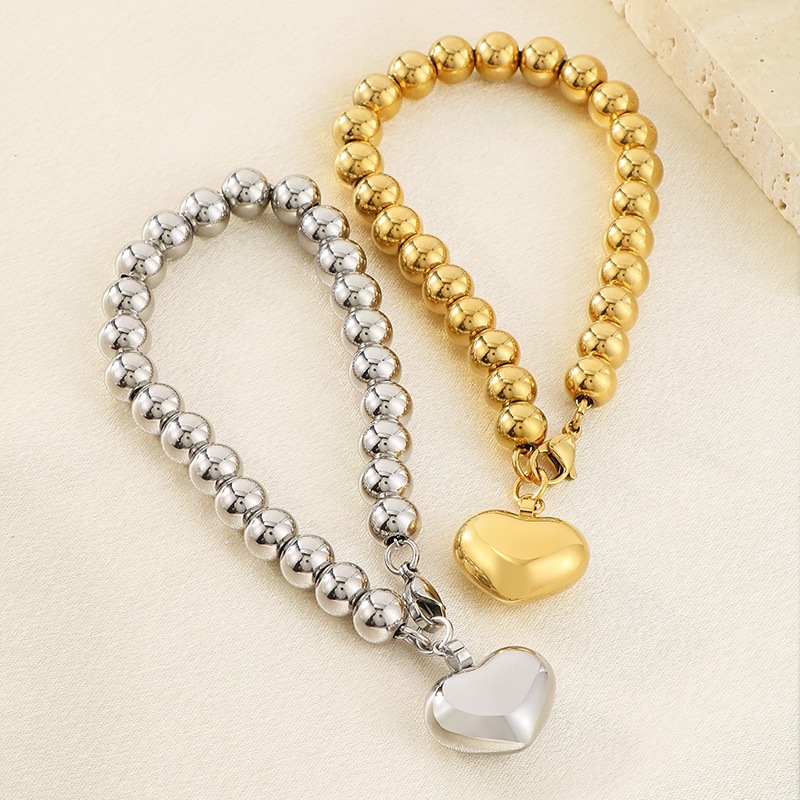 Z Vintage Fashion - Personalisiertes Edelstahl-Armband mit Rundperlen und Herzförmigen