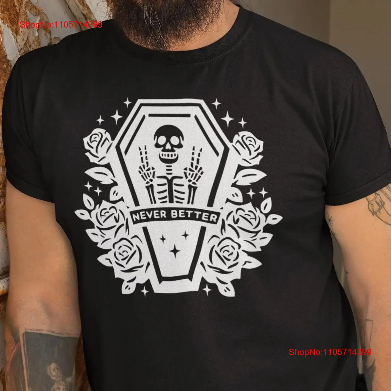 Quirky Vintage Fashion - Never Better T-Shirt mit sarkastischem Skelett,