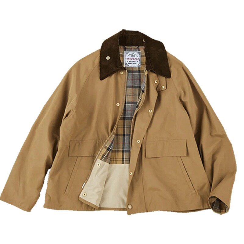 Vintage Windbreaker Nylon - Japanische Standard-Hochleistungs-Jagdjacke, wachs-freier Vintage-Schalkragen, garngefärbter Karo-Cropped-Windbreaker-Mantel