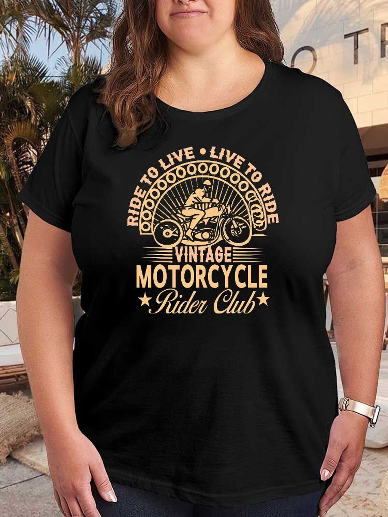Vintage Fashion Club - Vintage Motorradfahrer-Club Grafik-T-Shirt für Damen, Modisch