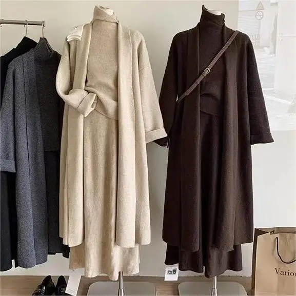 Vintage Fashion Knitwear - Dreiteilige Sets für Damen, lange Pullover,