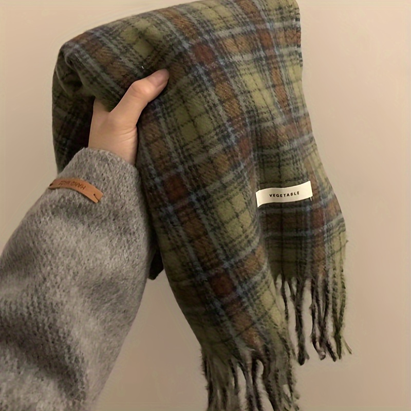 Vintage Grün Plaid Quaste Scha – Vintage Fashion Knitwear Bewertung und Preis