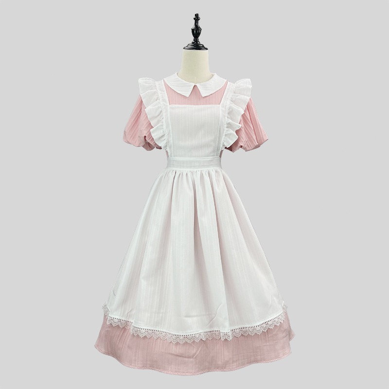 Langes Rosa-Weißes Dienstmädch – Vintage Fashion Dress Bewertung und Preis
