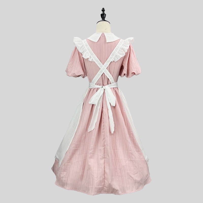 Langes Rosa-Weißes Dienstmädch – Vintage Fashion Dress Bewertung und Preis